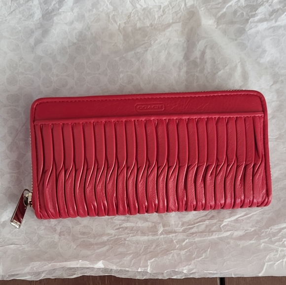 Coach Handbags - Coach Madison Taylor Gathered LeatherRed Long Zippered Wallet